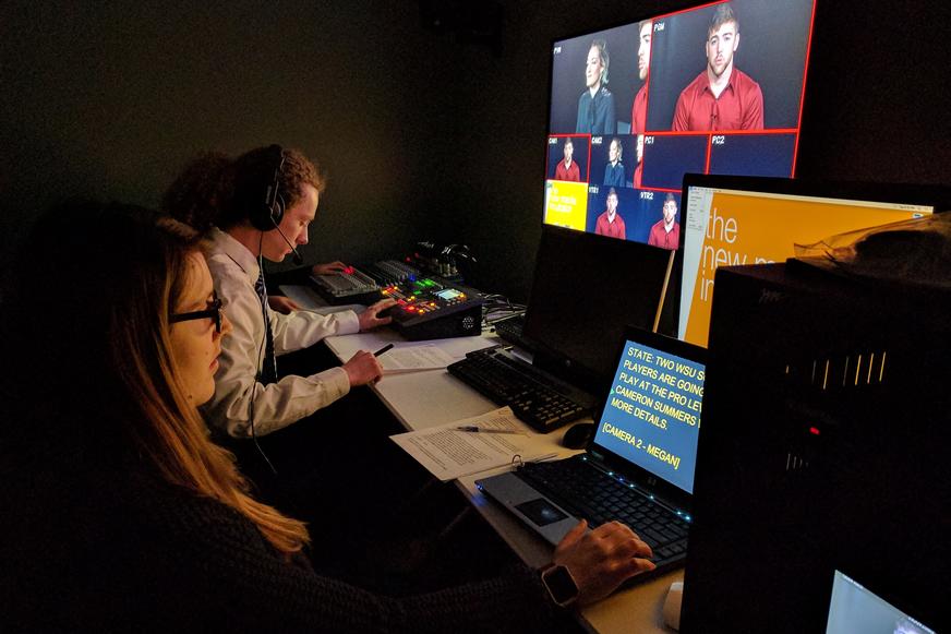 Student team recording in the New Media Incubator