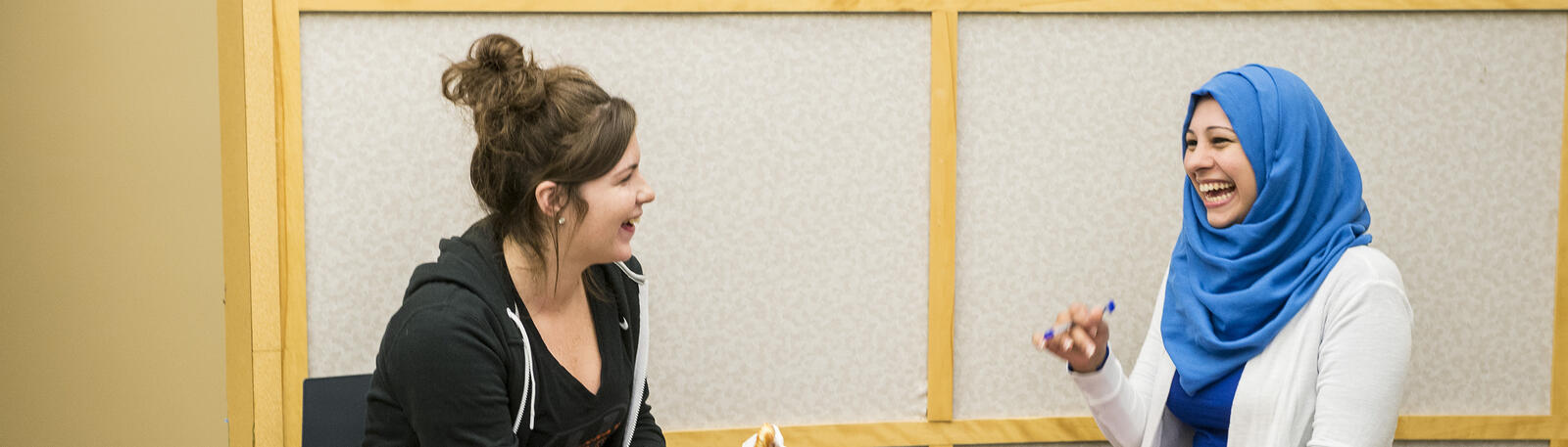 photo of students talking at wright state