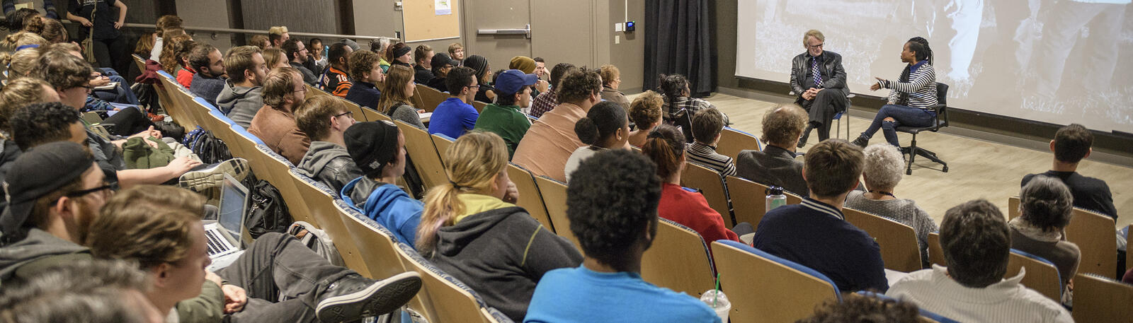 photo of hannah beechler speaking to a class 
