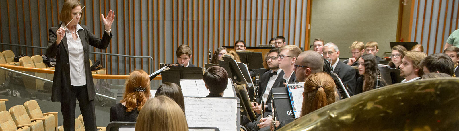 photo of students and a professor performing at wright state