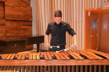 photo of a music student performing at wright state